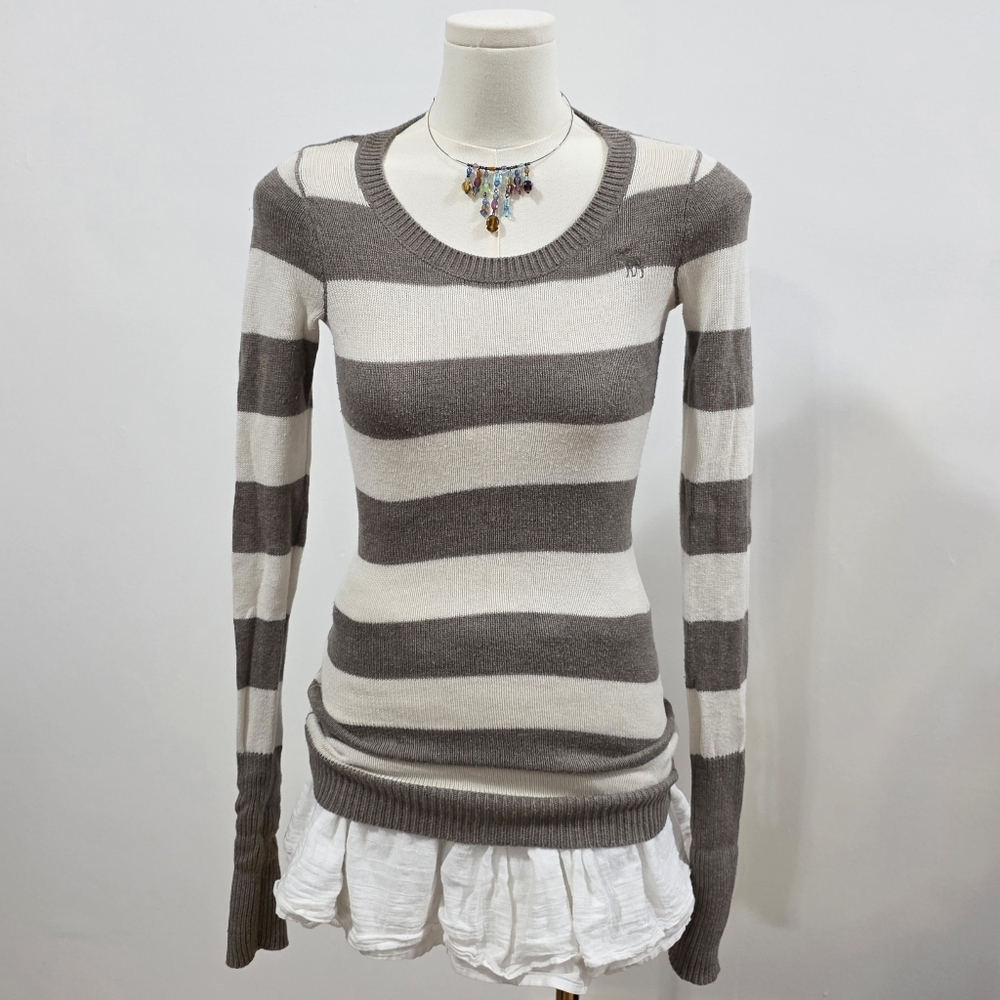 Abercrombie vintage long sleeve knit brown and cream sweater - Picture 1 of 5